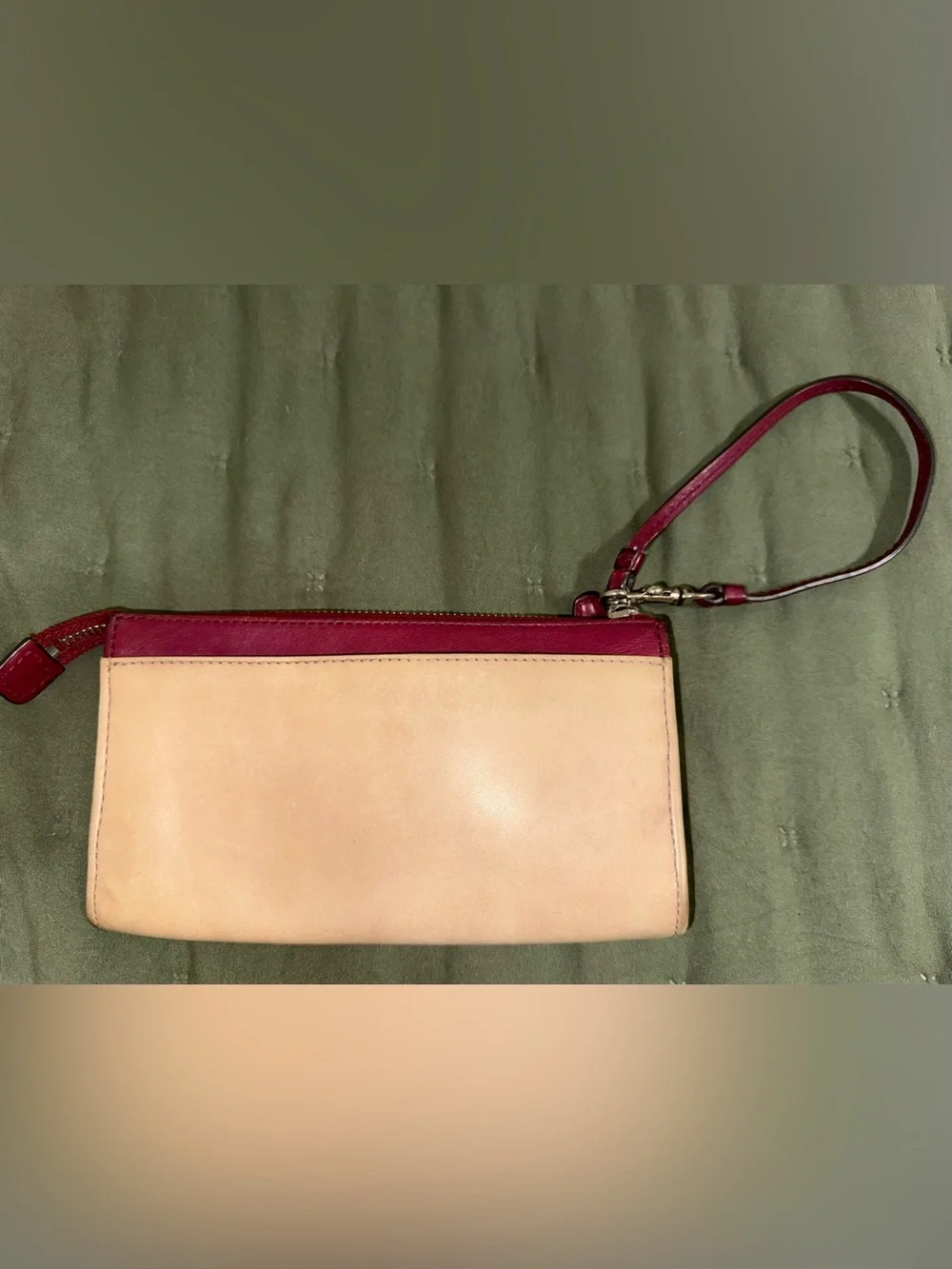 Coach Two-Tone Leather Wristlet — Wine and Beige